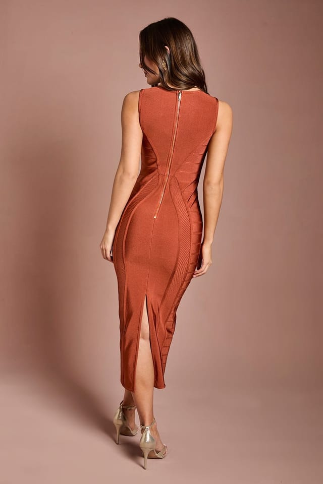 Coast Coast Women's Sleeveless Bandage Fitted Pencil Dress in Rust - 3