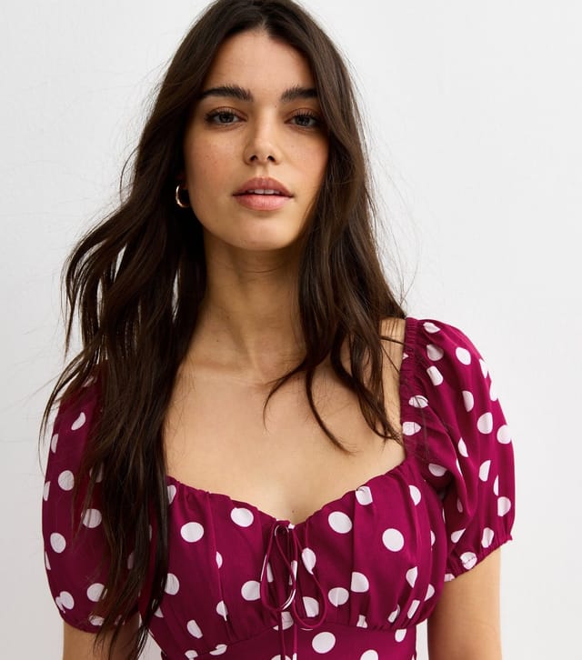 New Look Women's Red Polka Dot Sweetheart Neck Mini Dress New Look - 3