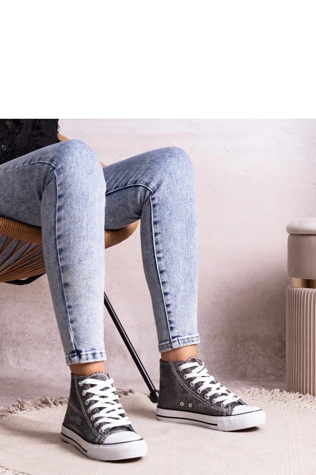Love Lace Love Lace Women's Shiny Mesh High Top Lace Up Sneakers with Beige Rubber Sole in Black