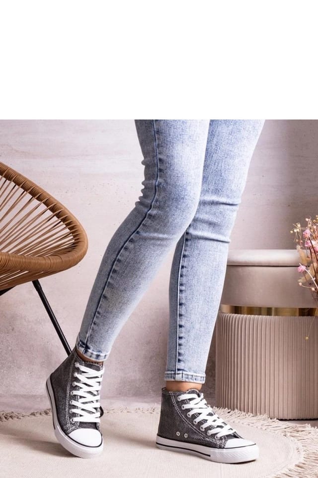Love Lace Love Lace Women's Shiny Mesh High Top Lace Up Sneakers with Beige Rubber Sole in Black - 2