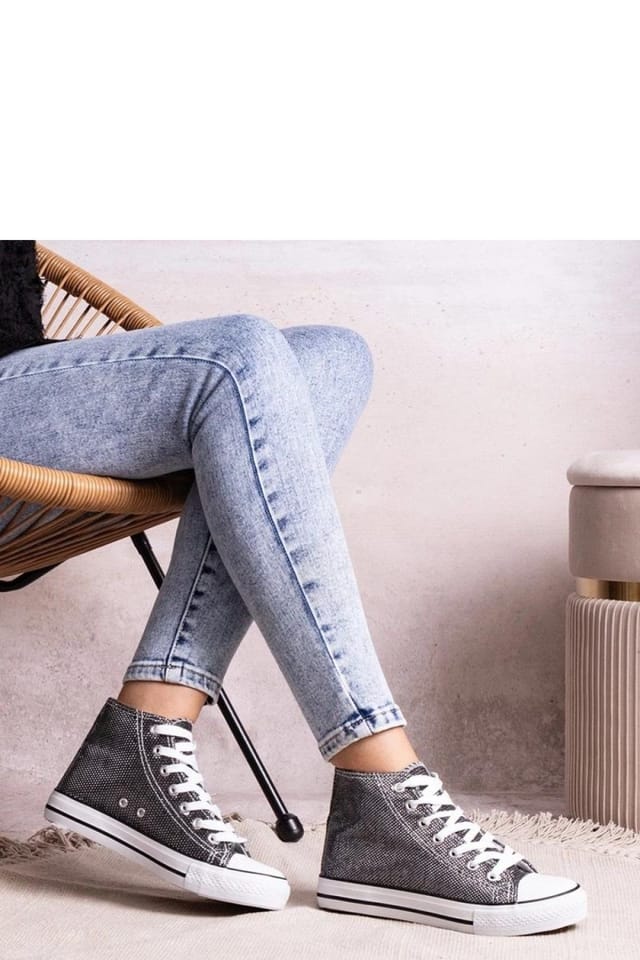 Love Lace Love Lace Women's Shiny Mesh High Top Lace Up Sneakers with Beige Rubber Sole in Black - 3