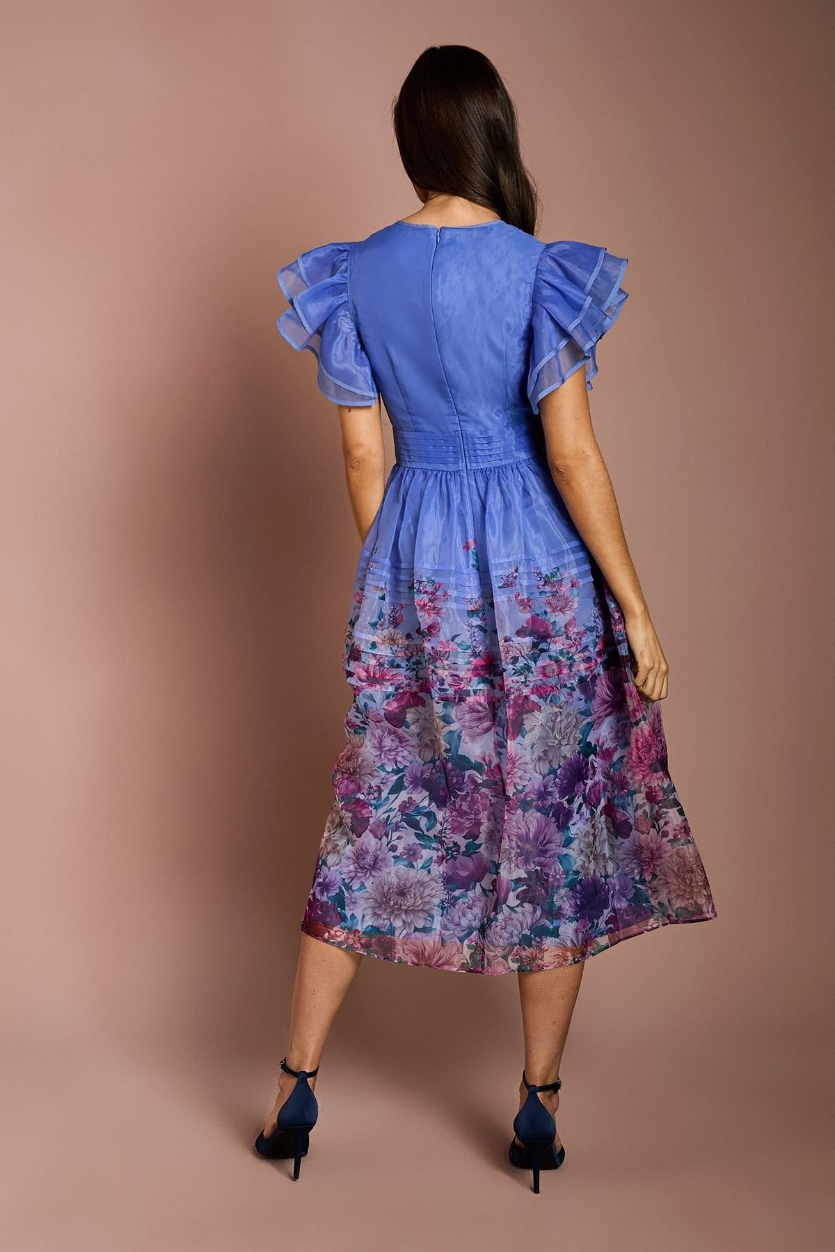 Coast Coast Women's Lisa Tan Organza Ruffle Printed Midi Dress in Blue - 4