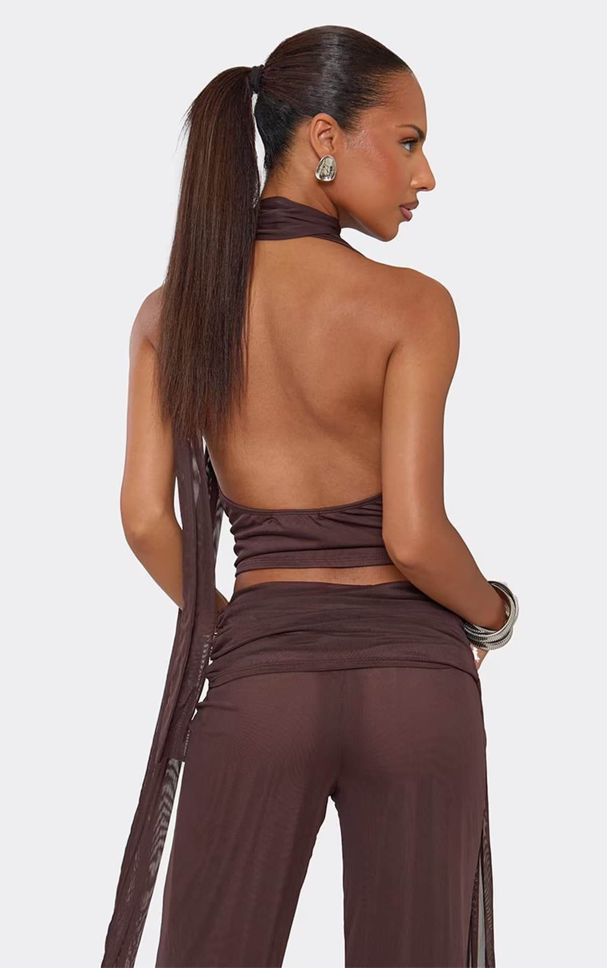 EGO Cowl Neck Top With Scarf In Brown, Women's Size UK 10