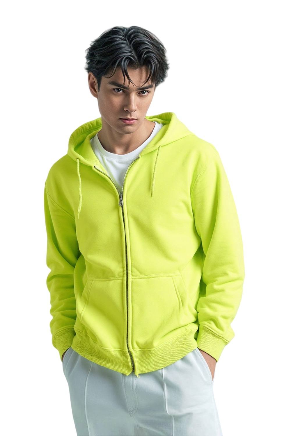 SweetLook SweetLook Men's Plain Full Zip Up Polyester Hoodies for Men Uk in Bright Yellow - 3