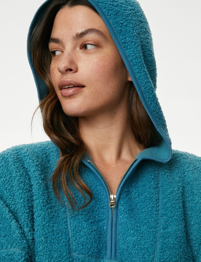 Marks & Spencer M&S Brushed Back Borg Hoodie Dark Turquoise - 1