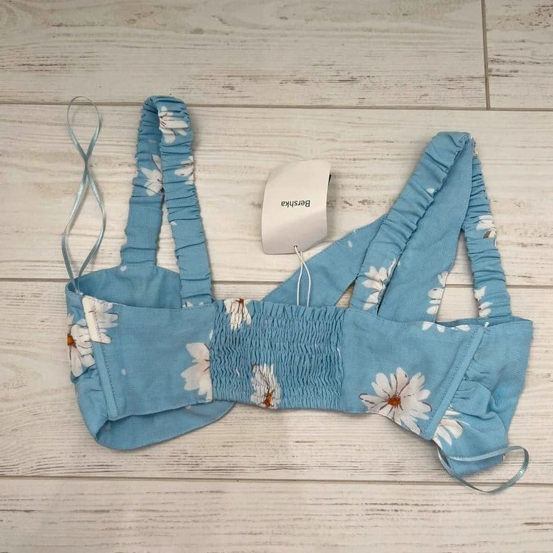 Bershka Light Blue Daisy Print Bralette Top