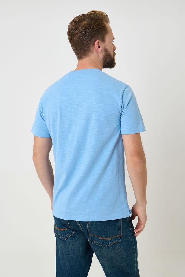 Saltwell Saltwell Men's Peached Cotton Grandad T-Shirt in Blue - 2
