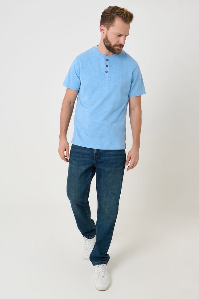 Saltwell Saltwell Men's Peached Cotton Grandad T-Shirt in Blue - 3