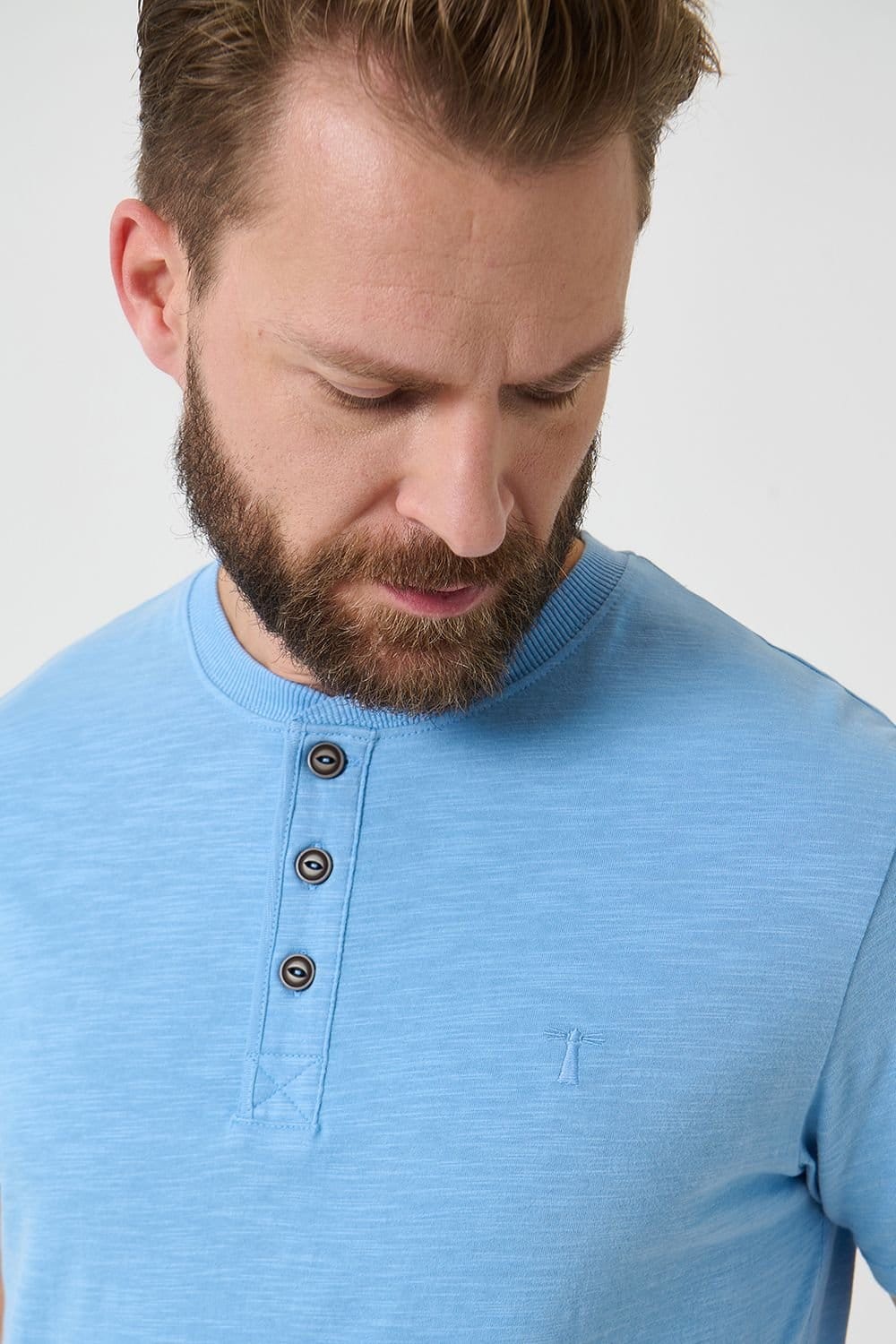Saltwell Saltwell Men's Peached Cotton Grandad T-Shirt in Blue - 4
