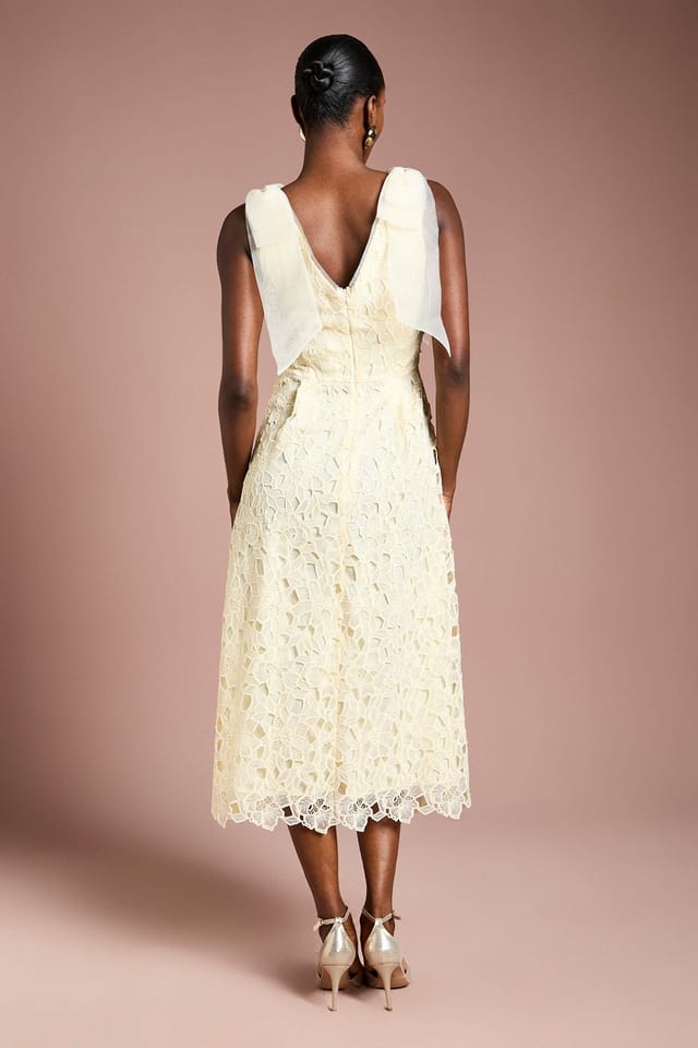 Coast Coast Women's Shoulder Organza Lace Midi Dress in Lemon - 3