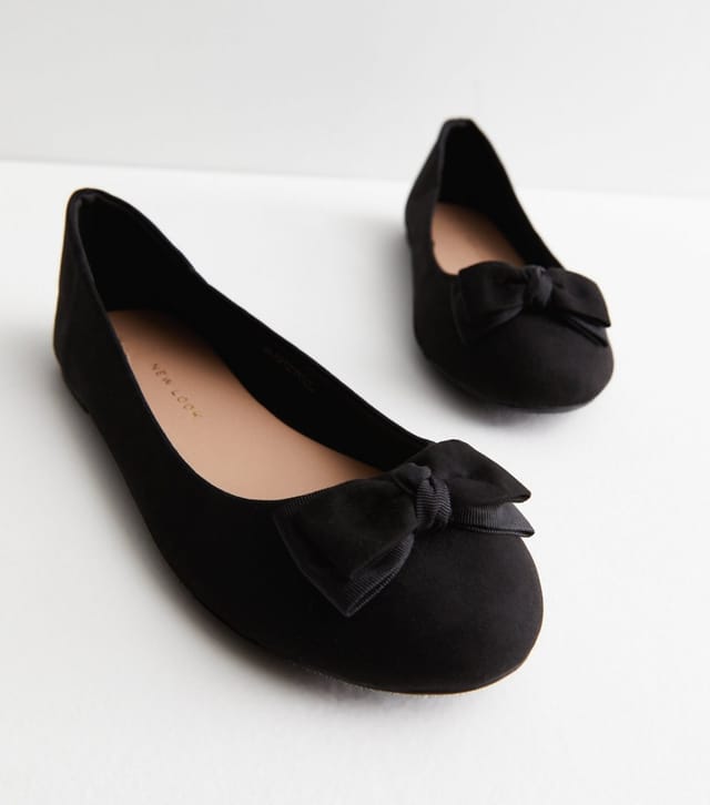 New Look Women's Wide Fit Black Suedette Bow Ballerina Pumps Vegan New Look - 3