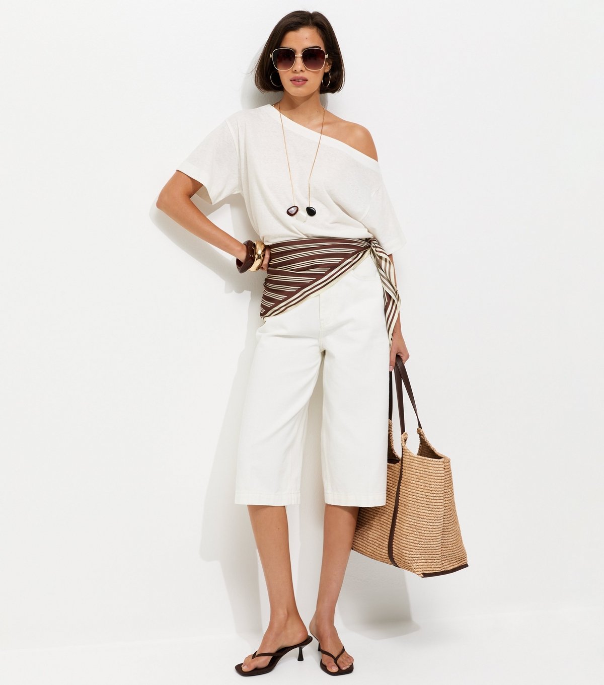 New Look Women's Cream Textured Off The Shoulder T-Shirt New Look - 3