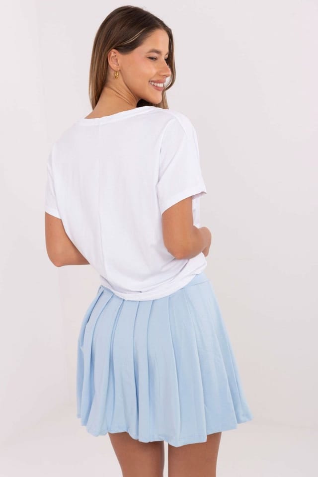 Love Lace Love Lace Women's Cotton V Neck T-Shirt Pleated Mini Skirt Set Style 217296 in White - 3