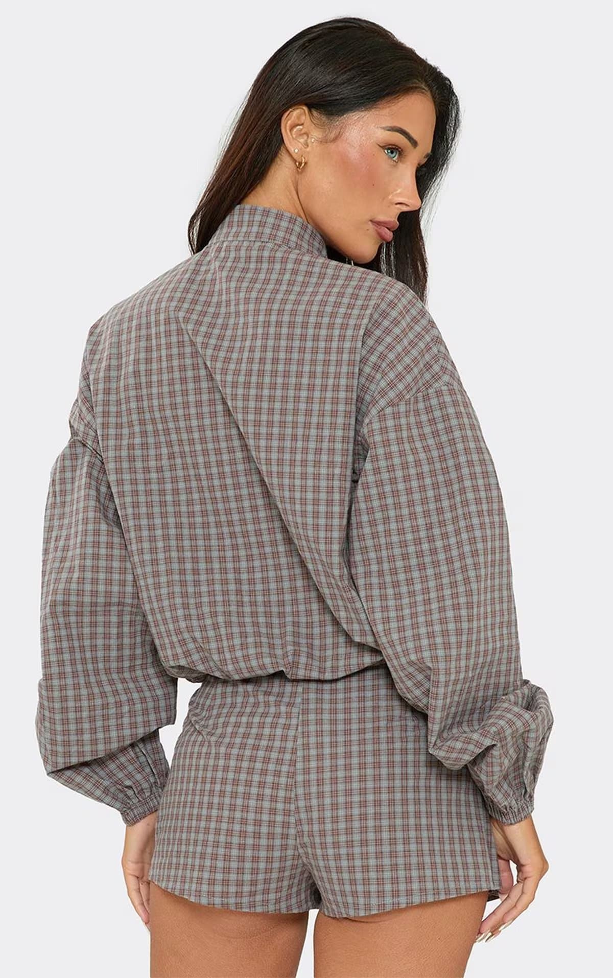 EGO Mid Rise Mini Shorts In Grey Check Print, Women's Size UK 6
