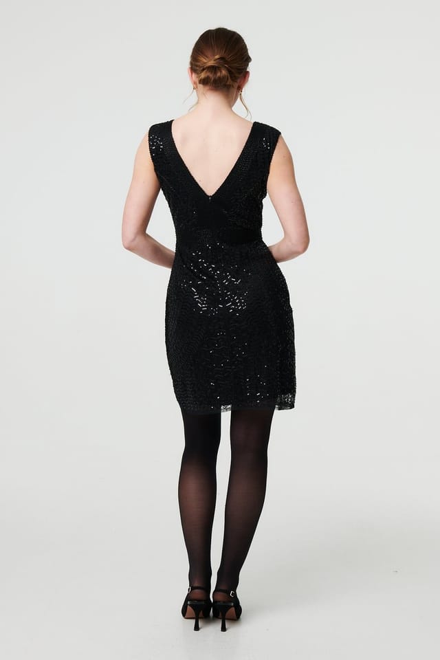 Izabel London Izabel London Women's Sequin Embellished Sleeveless Mini Dress in Black - 3