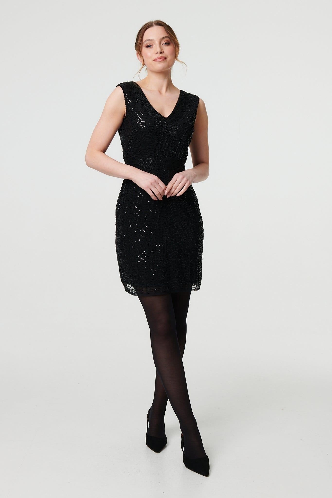 Izabel London Izabel London Women's Sequin Embellished Sleeveless Mini Dress in Black - 4