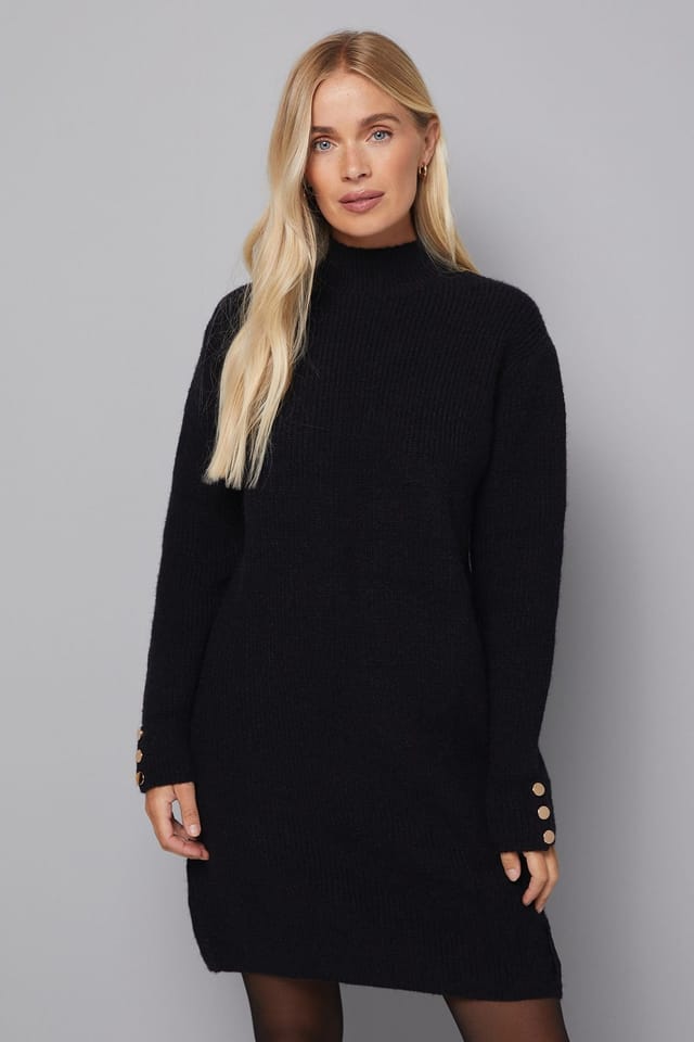 Wallis Wallis Women's Petite Lace Detail Ribbed Knitted Dress in Black - 2