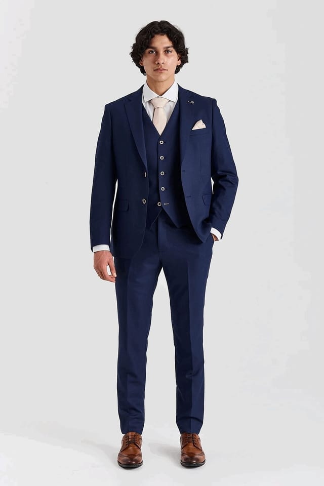 Paul Andrew Paul Andrew Men's Belmont 3 Piece Suit Classic Stitch Lapel Wedding Summer Prom in Navy - 2