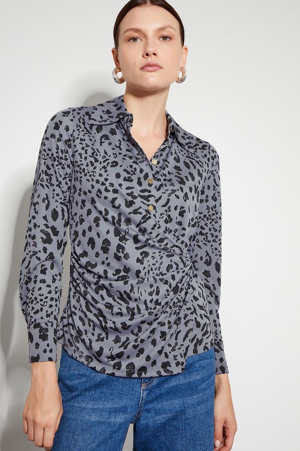 Monsoon Monsoon Women's Aubrey Jersey Leopard Print Shirt in Grey