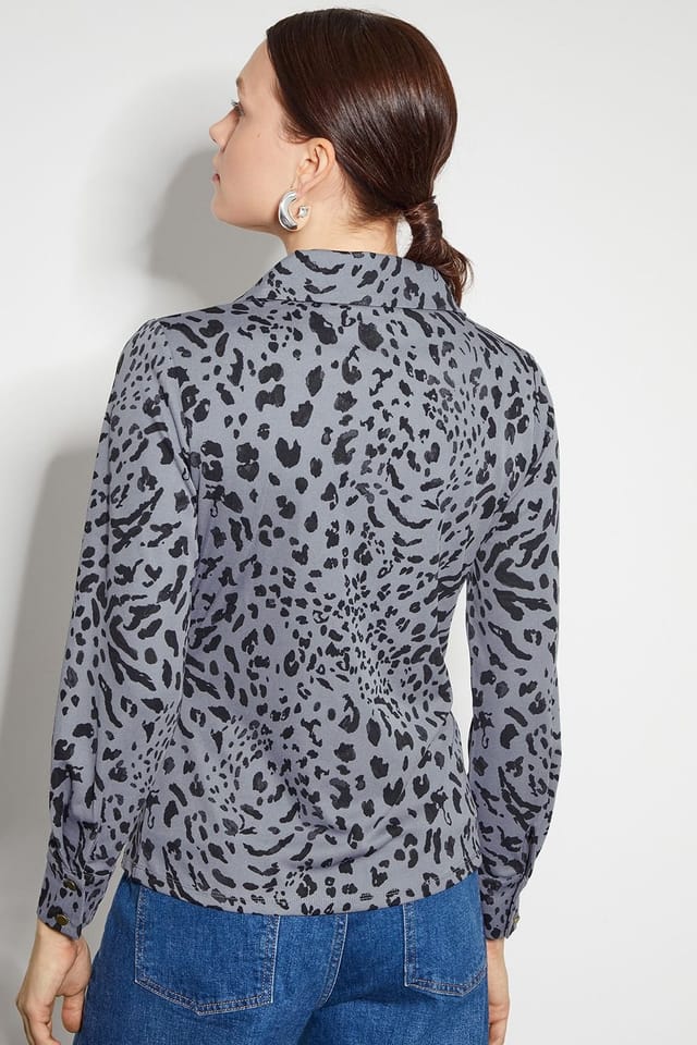 Monsoon Monsoon Women's Aubrey Jersey Leopard Print Shirt in Grey - 3