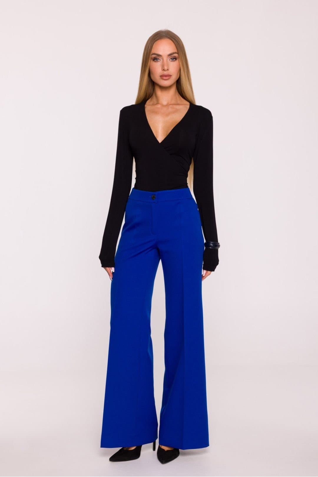 Love Lace Love Lace Women's Classic Matte Suit Wide Leg Trousers Style 216611 in Blue