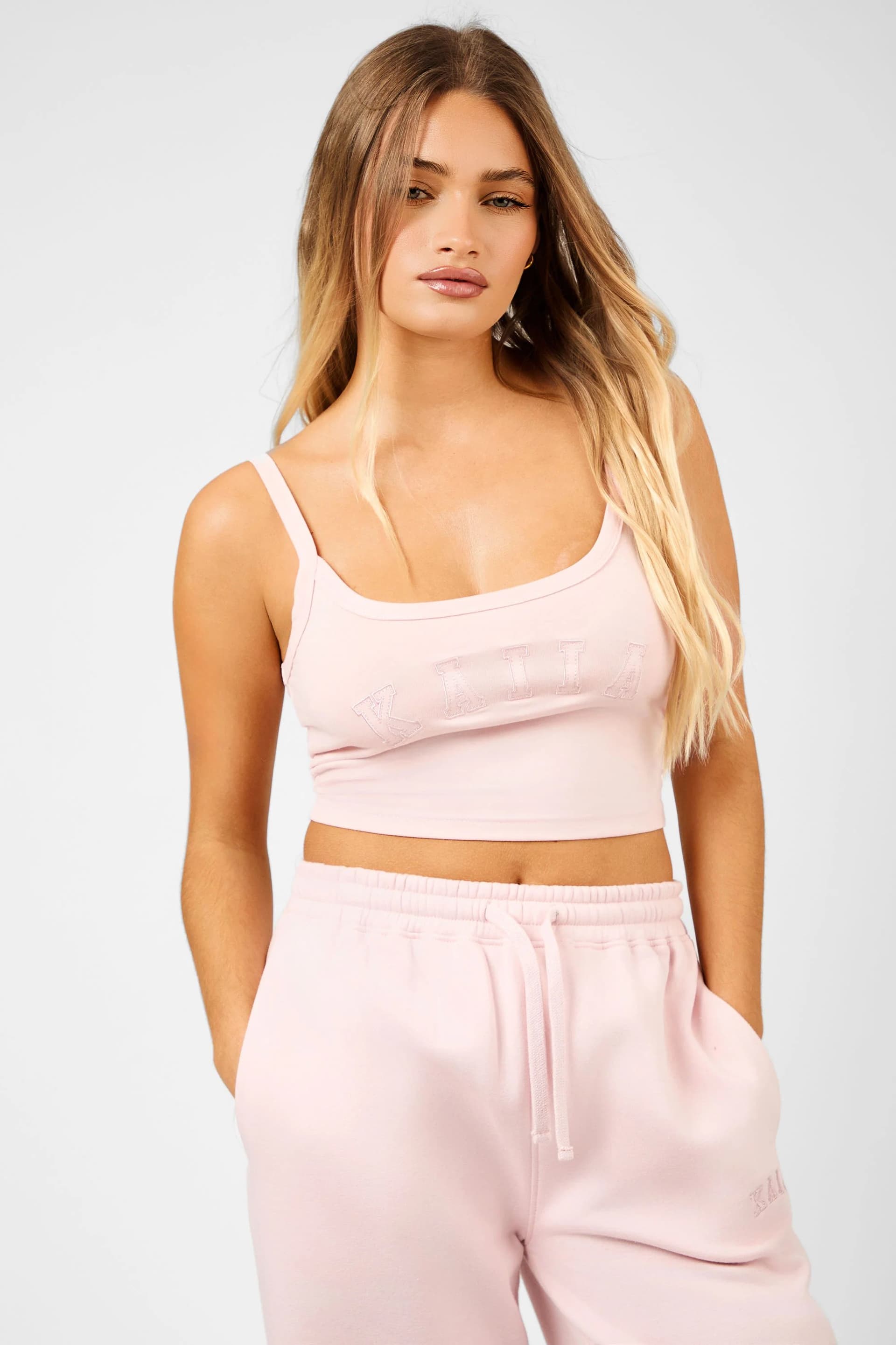 Kaiia Kaiia Slogan Vest Top Dusty Pink