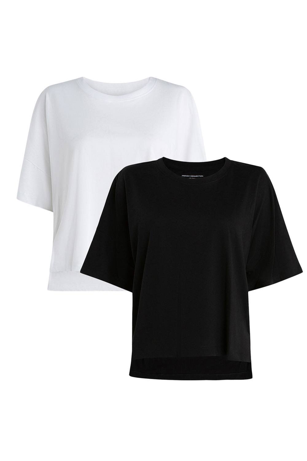 French Connection French Connection Women's 2 Pack Cotton Crew Neck Boxy Fit Short Sleeve T-Shirts - 3