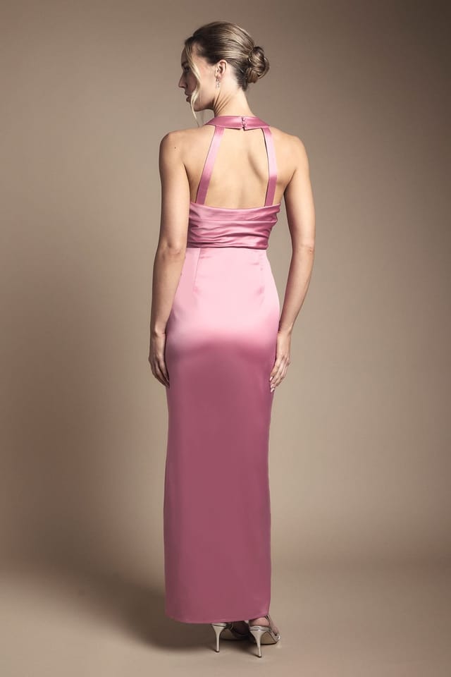 Oasis Oasis Women's Satin Cowl Neck Maxi Bridesmaid Dress in Dusty Rose - 3