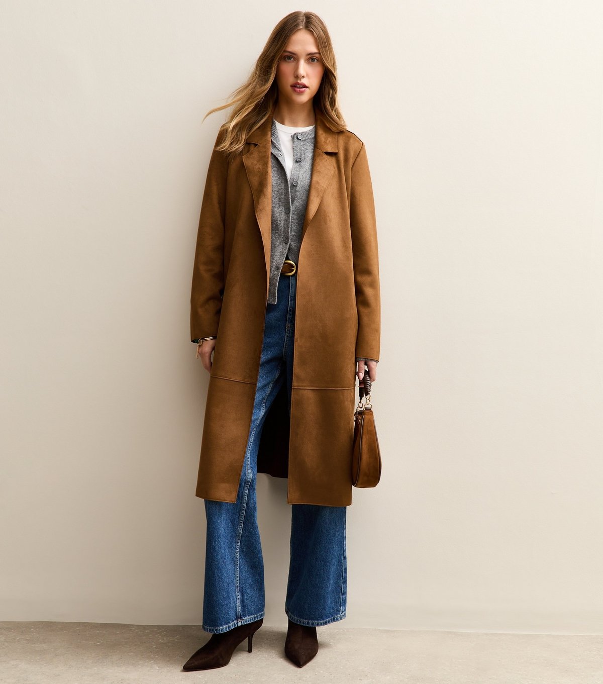 New Look Women's Tan Faux Suede Belted Duster Coat New Look - 2