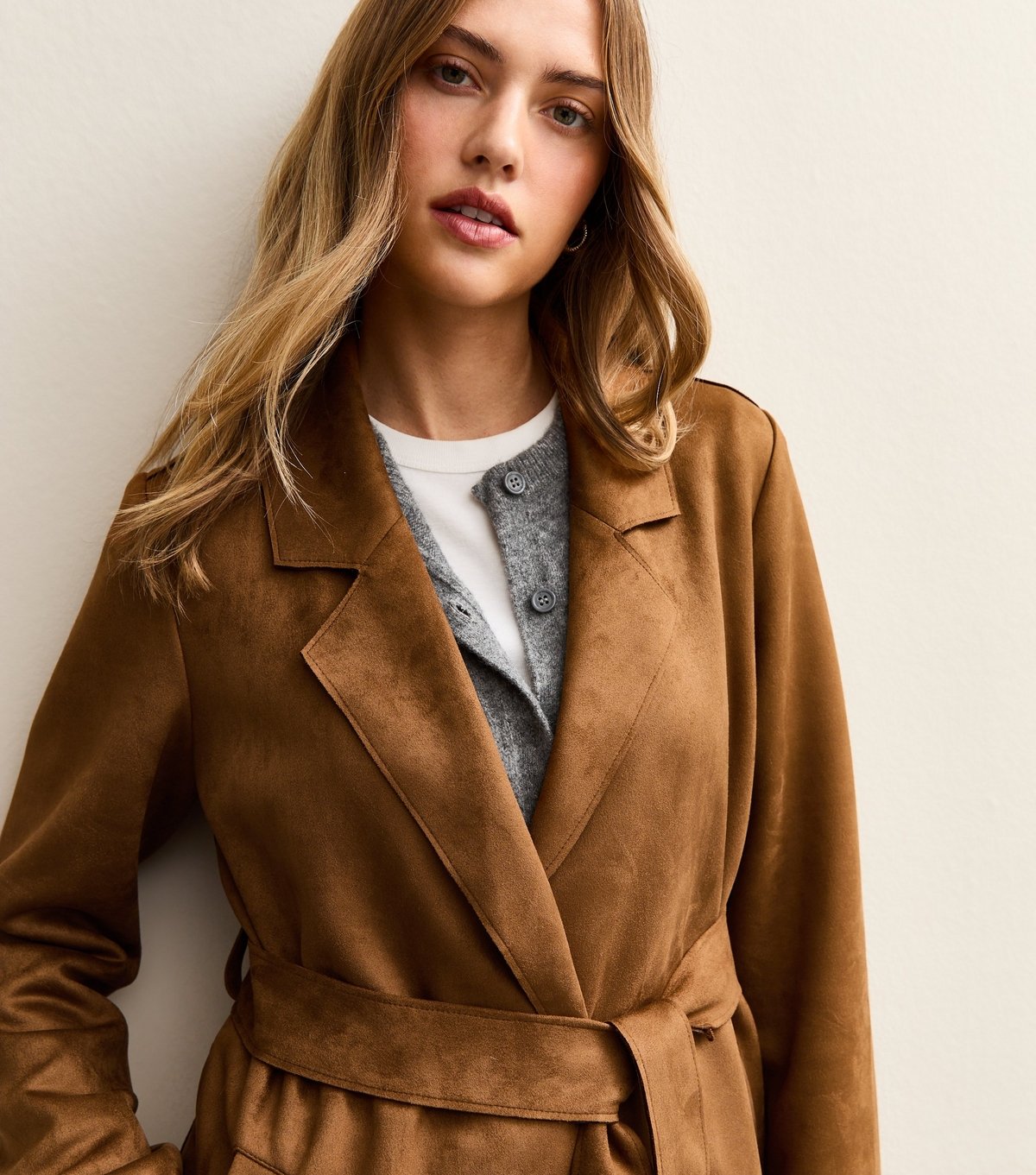 New Look Women's Tan Faux Suede Belted Duster Coat New Look - 3