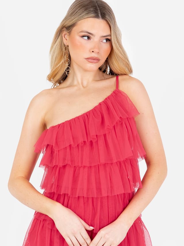 Anaya with Love Anaya with Love Women's One Shoulder Tiered Ruffle Maxi Dress in Pink - 2