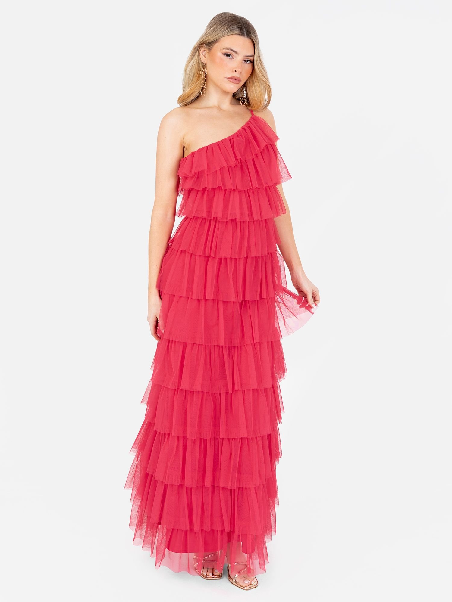 Anaya with Love Anaya with Love Women's One Shoulder Tiered Ruffle Maxi Dress in Pink - 3