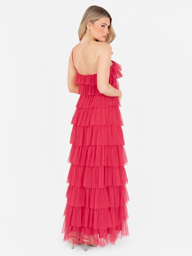 Anaya with Love Anaya with Love Women's One Shoulder Tiered Ruffle Maxi Dress in Pink - 3