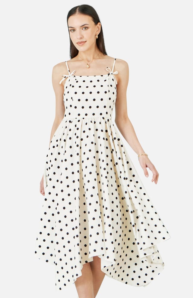 Yumi Yumi Women's Polka Dot Hankerchief Hem Dress in White - 2