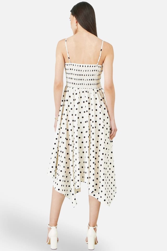 Yumi Yumi Women's Polka Dot Hankerchief Hem Dress in White - 3