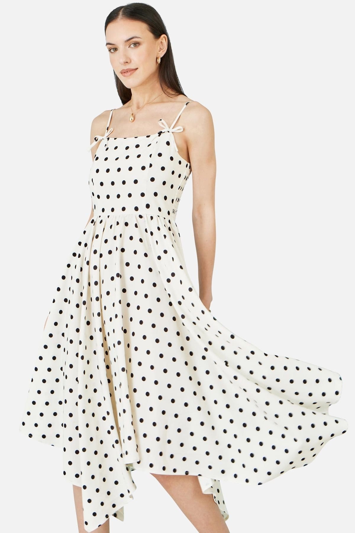 Yumi Yumi Women's Polka Dot Hankerchief Hem Dress in White - 4