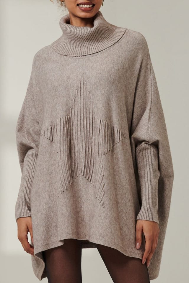 Jolie Moi Jolie Moi Women's Star Front Roll Neck Knit Jumper in Taupe - 3