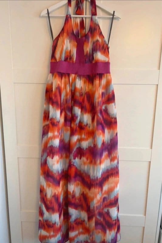 Eye-Catching Multi-Coloured Halterneck Maxi Dress Size 14