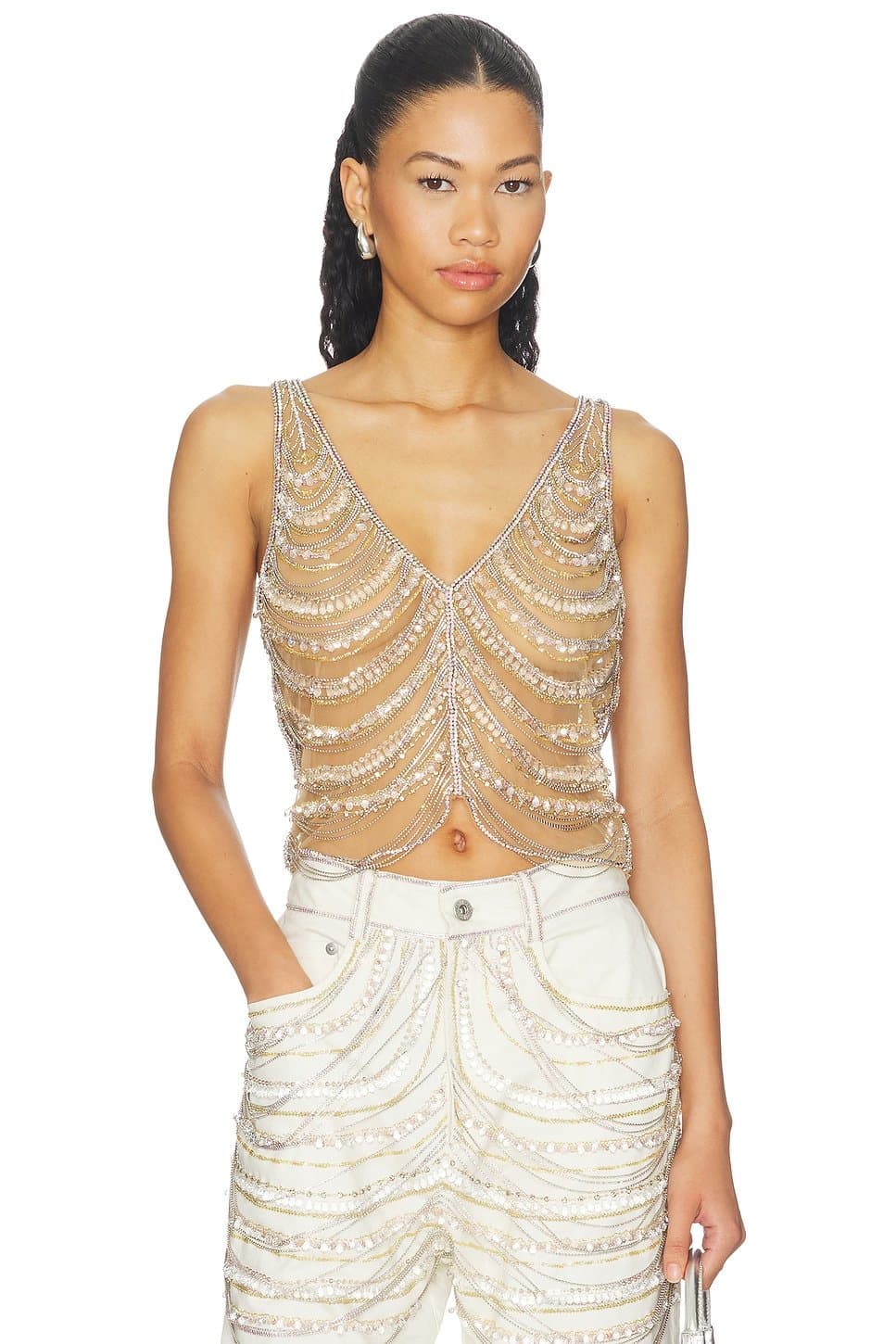 revolve Draped Crystal Embroidery V Neck Tank