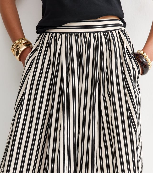 New Look Women's Black Cotton Poplin Striped Midi Skirt New Look - 3