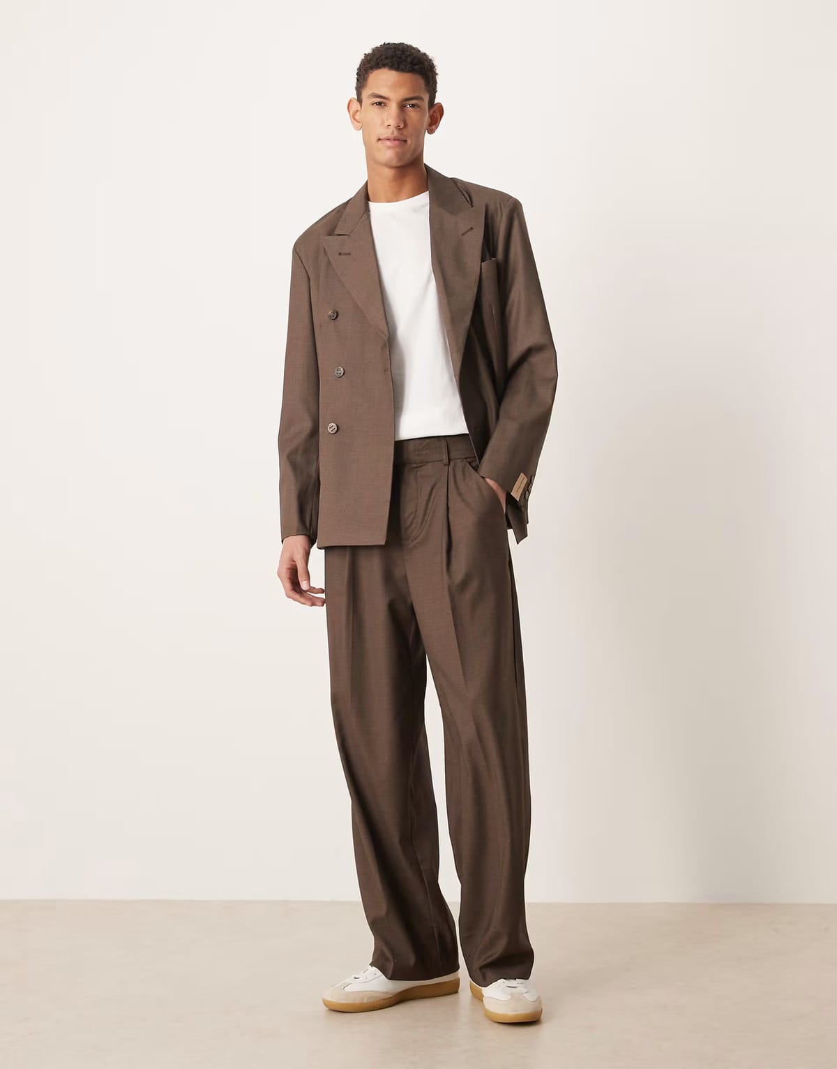ASOS House of Sunny pleated co-ord tailored suit trouser in espresso brown - 1