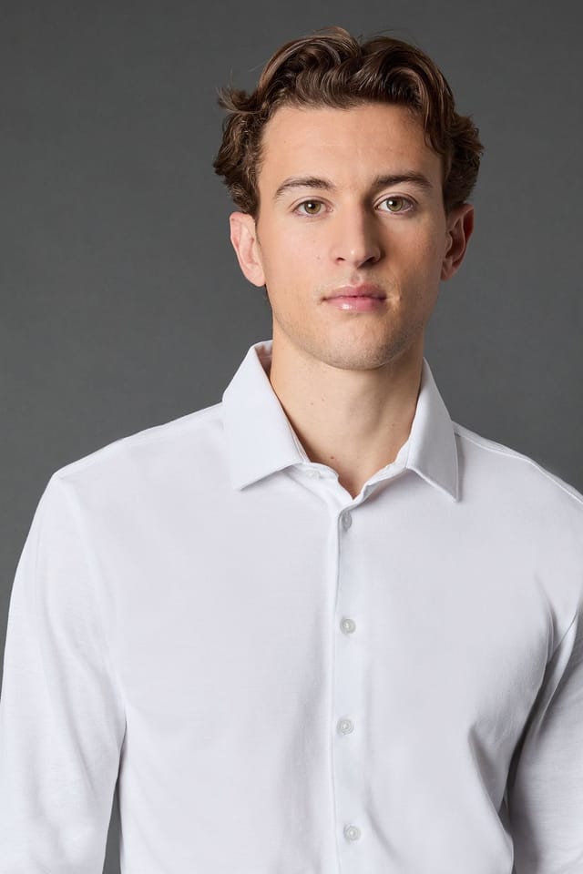 Burton Burton Men's White Pique Slim Fit Long Sleeve Shirt - 2