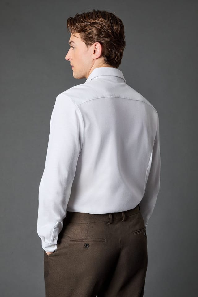 Burton Burton Men's White Pique Slim Fit Long Sleeve Shirt - 3