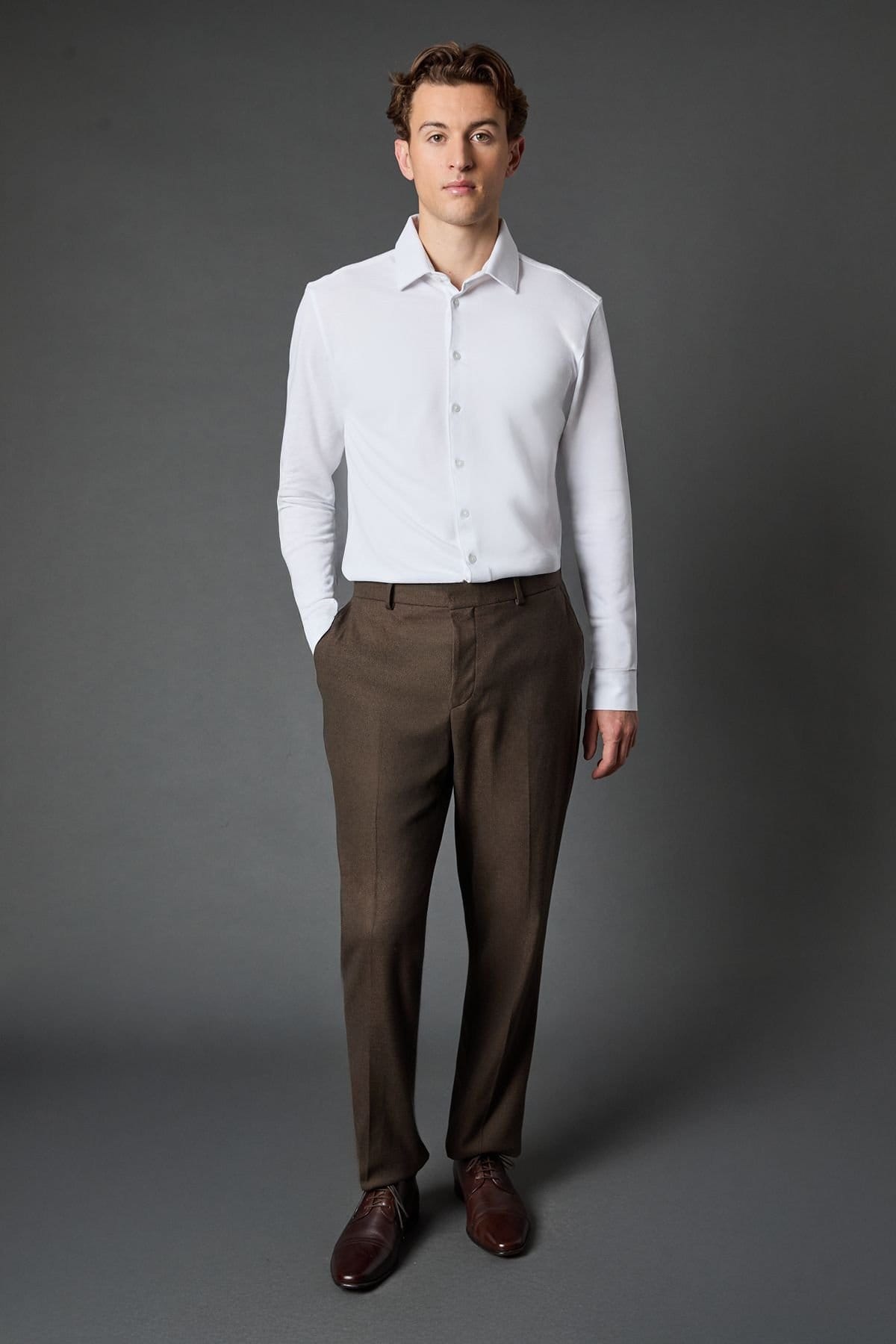Burton Burton Men's White Pique Slim Fit Long Sleeve Shirt - 4