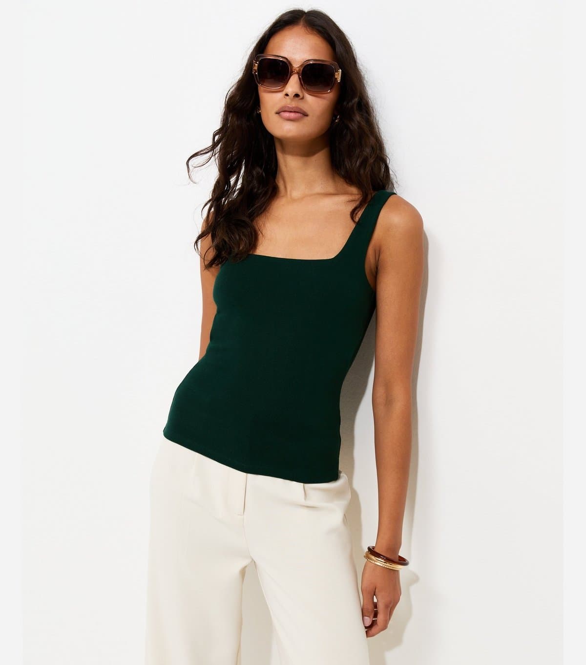 New Look Women's Premium Dark Green Square Neck Top New Look