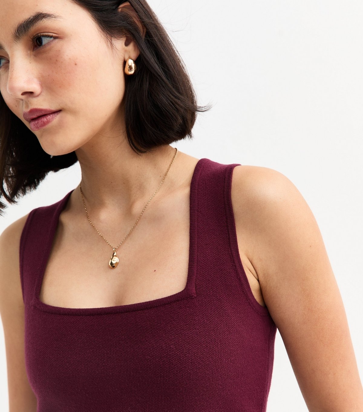 New Look Women's Burgundy Square Neck Compact Knit Vest New Look - 2