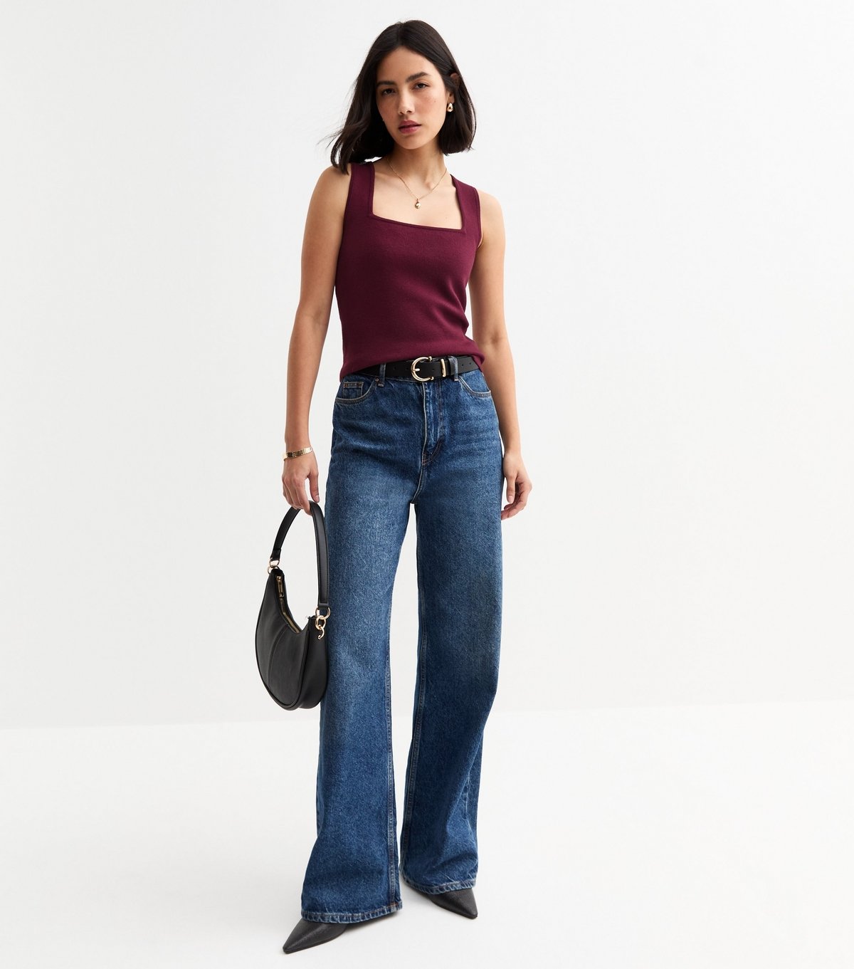 New Look Women's Burgundy Square Neck Compact Knit Vest New Look - 3