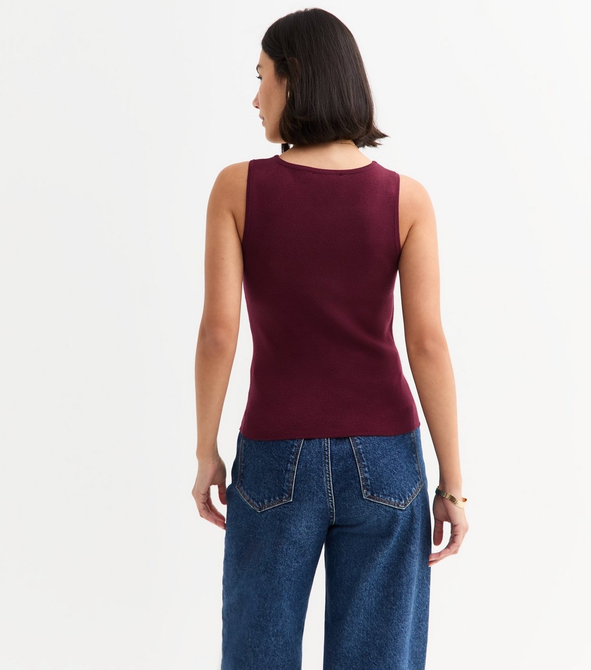 New Look Women's Burgundy Square Neck Compact Knit Vest New Look - 4