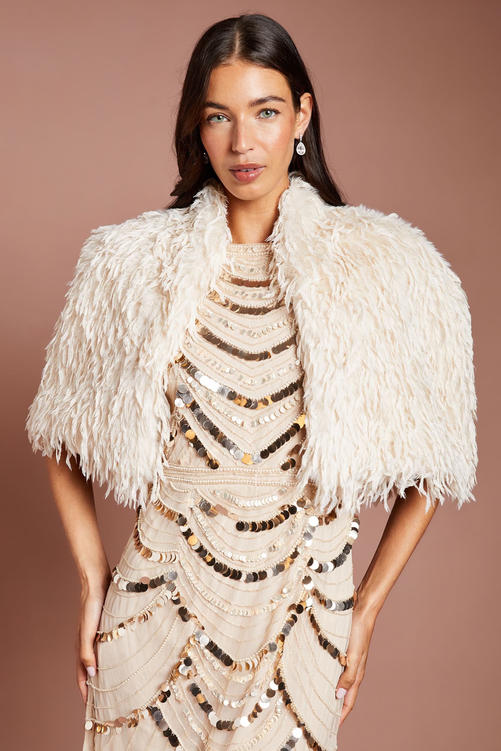 Coast Coast Women's Natural Faux Feather Fur Cape
