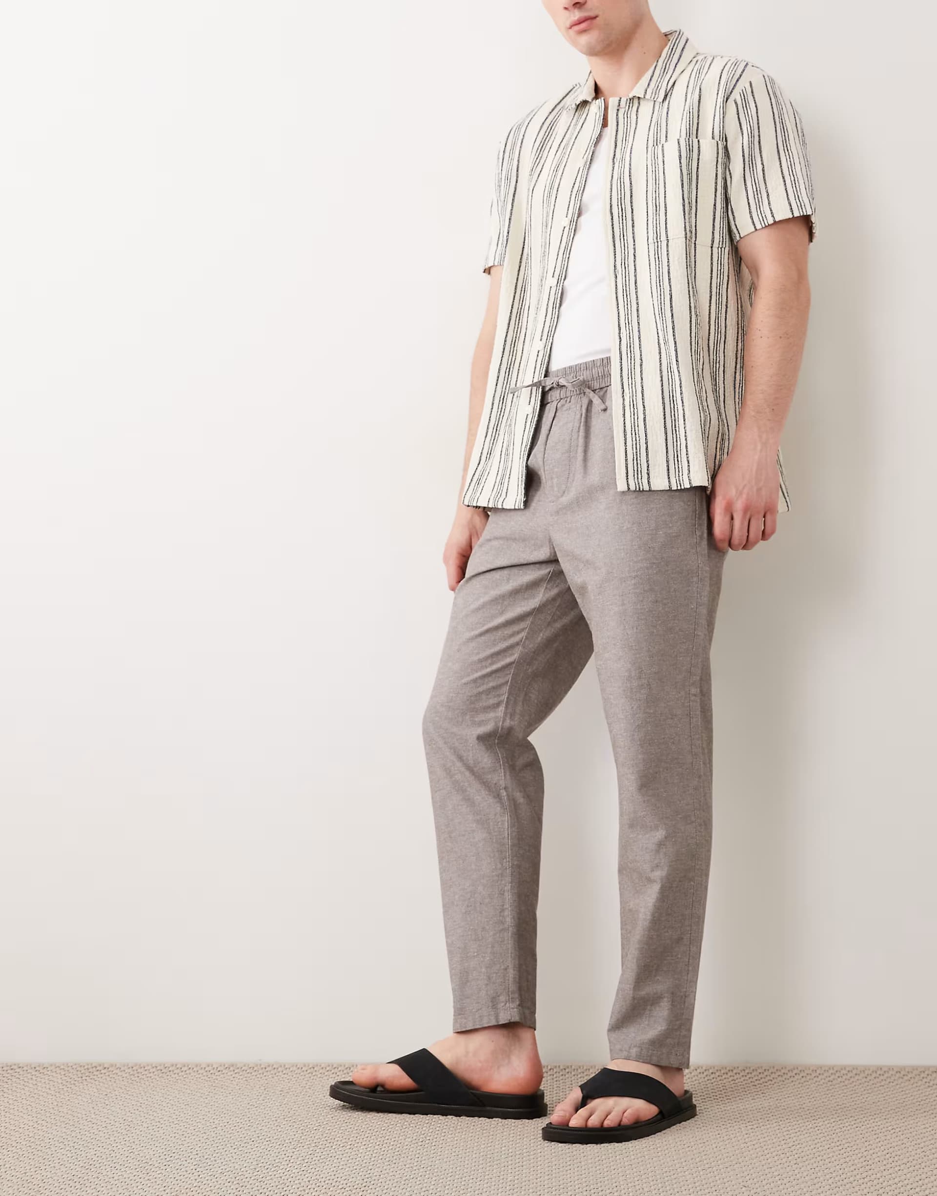 ASOS ONLY & SONS linen mix cropped trouser in light grey